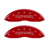 12-20 Ford F-150 MGP 10219SRPTRD 4 Caliper Covers Engraved Front & Rear Raptor Red Finish Silver Character